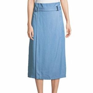 Tibi Designer Chambray Draped Wrap Skirt